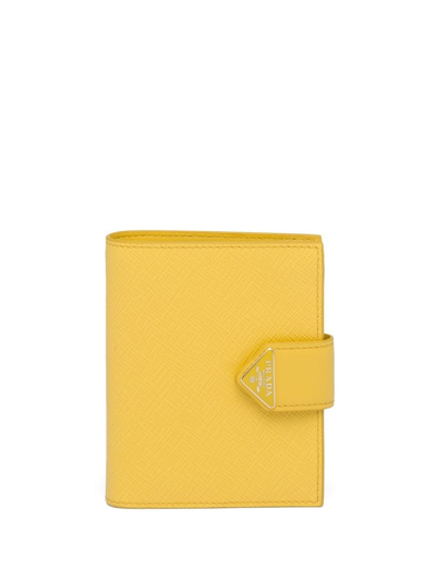 Prada Logo-plaque Bi-fold Wallet In Yellow