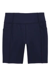 Zella Girl Kids' Live In High Waist Pocket Bike Shorts In Navy Nightfall