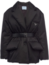 Prada Hooded Down Jacket With Belted Waist In Schwarz