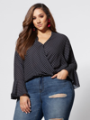 New York And Company Toni Bell-sleeve Blouse Black/white In Black/white