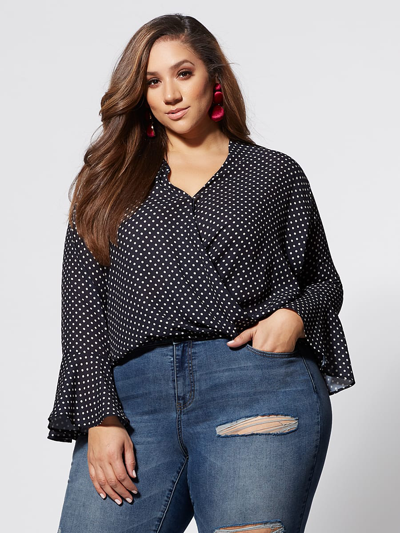 New York And Company Toni Bell-sleeve Blouse Black/white In Black/white