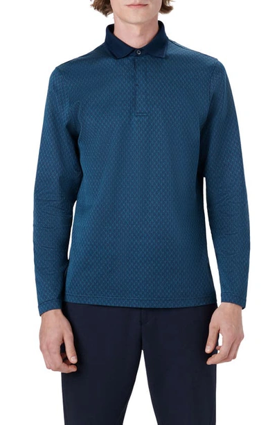 Bugatchi Three-button Long Sleeve Polo In Navy