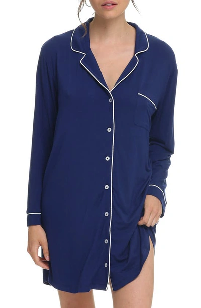 Papinelle Kate Long Sleeve Nightgown In Navy