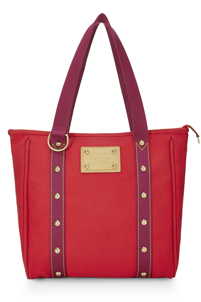 Pre-owned Louis Vuitton Red & Pink Canvas Antigua Cabas Pm