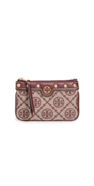 Tory Burch T Monogram Studded Card Case Key Fob In Claret
