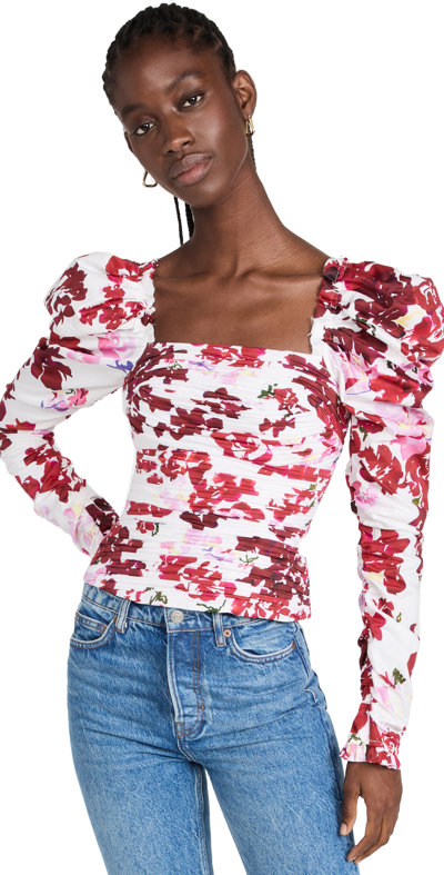 Aje Women's Marlene Ruched Cotton Top In Roses Of Provence