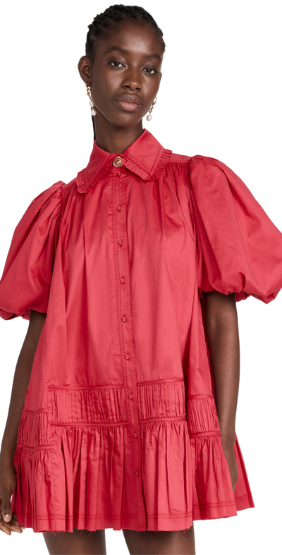 Aje Yvette Smock Mini Dress In Pomegranate Red