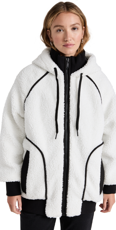 Moose Knuckles Faux-shearling Zipped Hoodie In White