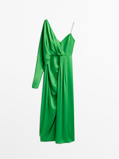massimo dutti green asymmetric dress Long With Sleeves - Studio In Billiard COLOR:Blue Floral bow long dress Back-Bow Fall Dresses Dark brown
