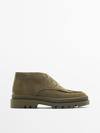 MASSIMO DUTTI SPLIT SUEDE ANKLE BOOTS WITH TRACK SOLES