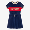 Gucci Kids' Logo Star-embroidered Velour Mini Dress 4-12 Years In Blue