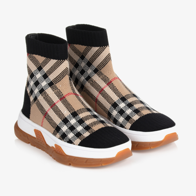 Burberry Kids' Vintage Check Sock Trainers In Beige