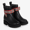 BURBERRY GIRLS BLACK ICON STRIPE LEATHER BOOTS