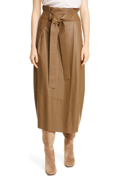 Vince Belted Leather Skirt In Dk Wheat ModeSens