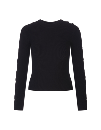 Alaïa Woman Black Long Sleeve Perforated Top In Nero