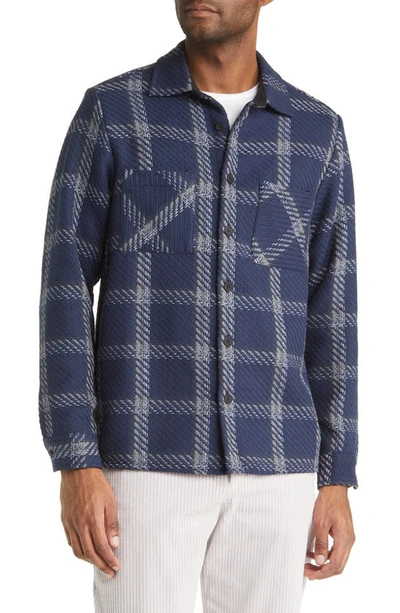 Wax London Sing Check Whiting Overshirt In Navy/ Grey