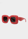 Loewe Inflated Square Injection Plastic Sunglasses In Shiny Red / Smoke