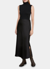 Vince Side Slit Matte Satin Slip Skirt In Emerald
