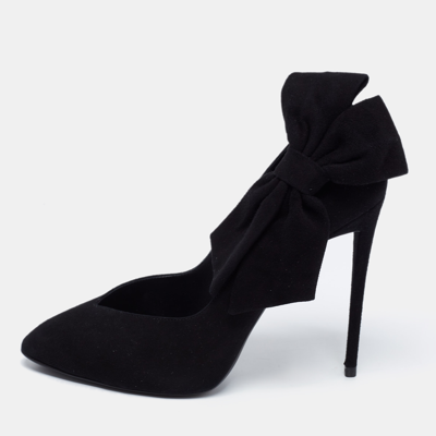 Pre-owned Giuseppe Zanotti Black Suede Bow Detail Pumps Size 38.5
