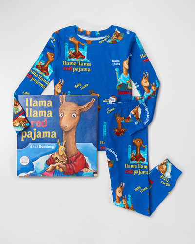 Books To Bed Kids' 'llama Llama Red Pajama' Fitted Two-piece Pajamas & Book Set In Blue