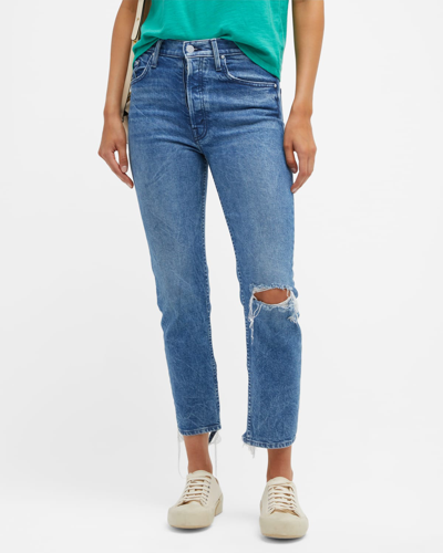 Mother The Looker Step Ankle Fray Distressed Skinny Jeans In Despite Differe