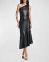 Sachin & Babi Harris One-shoulder Asymmetric Faux Leather Midi Dress In Black
