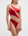 Norma Kamali Mio Snake Mesh One-shoulder One-piece Swimsuit In Tiger Rednude Mes