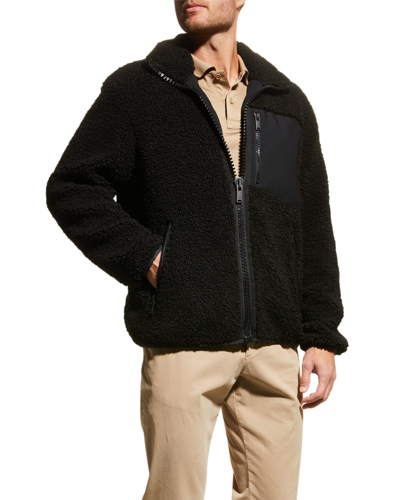 Moose Knuckles Shearling Zip-up Fleece Jacket In Black