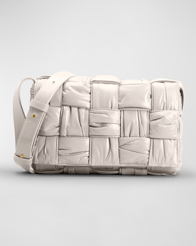 Bottega Veneta Cassette Intrecciato Plisse Leather Crossbody Bag In White