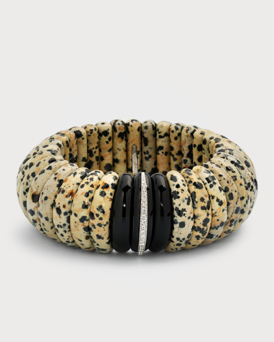 Sanalitro 18k White Gold Expandable Spicchio Bracelet With Jasper, Diamonds And Black Obsidian