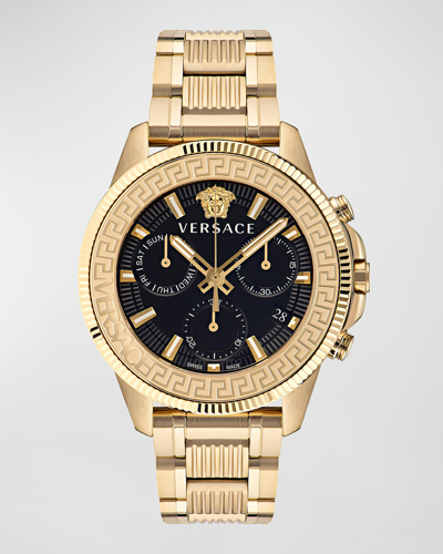 Versace Men's Swiss Chronograph Greca Action Gold Ion Plated Stainless Steel Bracelet Watch 45mm In Ip Yellow Gold