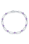 Simona Sterling Silver Paperclip Link & Amethyst Bracelet In Amethyst