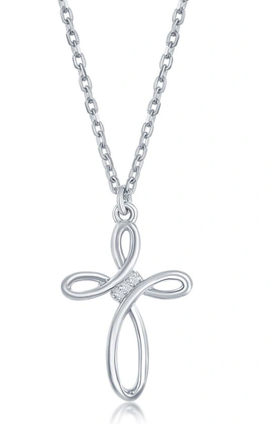 Simona Sterling Silver Diamond Cross Necklace