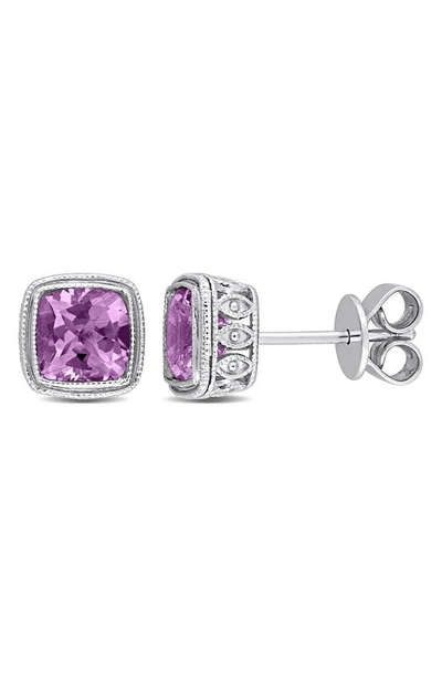 Delmar Sterling Silver Cushion Cut Amethyst Stud Earrings In Purple