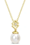 Delmar Goldtone Plate Sterling Silver 8-9mm South Sea Freshwater Pearl & White Topaz Pendant Necklac In White