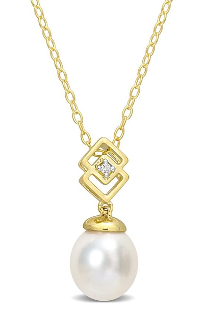 Delmar Goldtone Plate Sterling Silver 8-9mm South Sea Freshwater Pearl & White Topaz Pendant Necklac