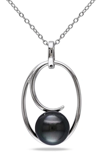 Delmar Sterling Silver 9.5-10mm Cultured Freshwater Pearl Pendant Necklace In Black