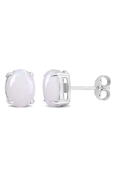 Delmar Opal Oval Stud Earrings In White