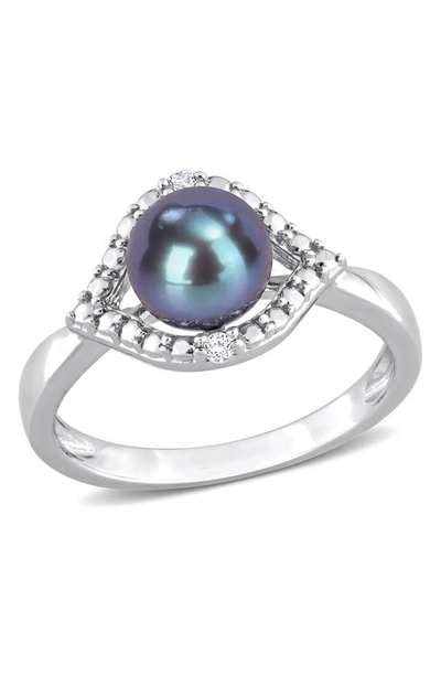 Delmar Black Pearl & White Topaz Ring