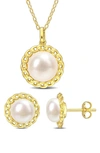 Delmar Sterling Silver 8-9.5 Cultured Freshwater Pearl Stud Earrings & Necklace Set In White