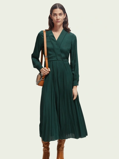 Scotch Soda Long-sleeved Pleated Maxi Dress In Green ModeSens