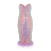 LAVISH ALICE LILAC FEATHER SEQUIN-EMBELLISHED MIDI DRESS