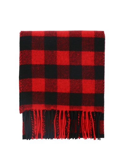Woolrich Check-pattern Fringed-edge Scarf In Red