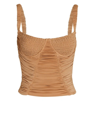 Dion Lee Doric Shirred Gathered Stretch-jersey Bustier Top In Beige