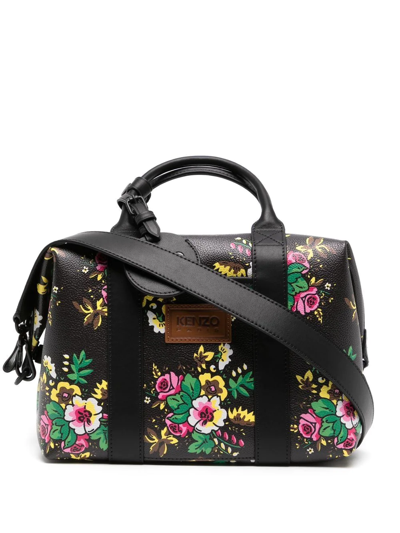 Kenzo Floral-print Shoulder Bag In Schwarz