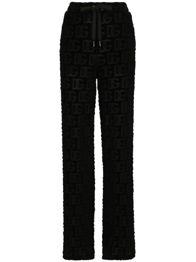 Dolce & Gabbana Logo-embossed Wide-leg Trousers In Black