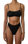 Riot Swim Dodi High Waist High Leg Ruched Bikini Bottoms In Black