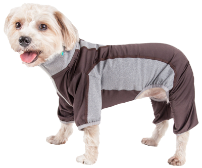 Pet Life Active 'warm-pup' Stretchy And Quick-drying Fitness Dog Yoga Warm-up Tracksuit In Brown