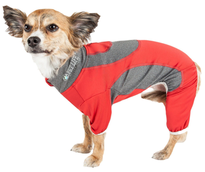 Pet Life Active 'warm-pup' Stretchy And Quick-drying Fitness Dog Yoga Warm-up Tracksuit In Red