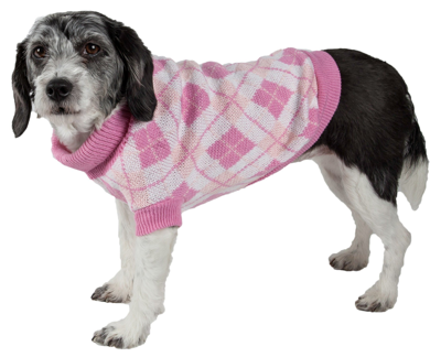 Pet Life 'argyle Style' Ribbed Knitted Fashion Designer Dog Sweater In Pink
